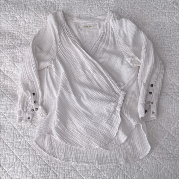 We The Free Tops - We The Free White Wrap Ribbed 100% Cotton Blouse